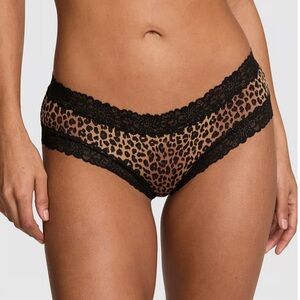 🔥VS Pink ribbed cotton cheeky panty with lace trim sz L NWT